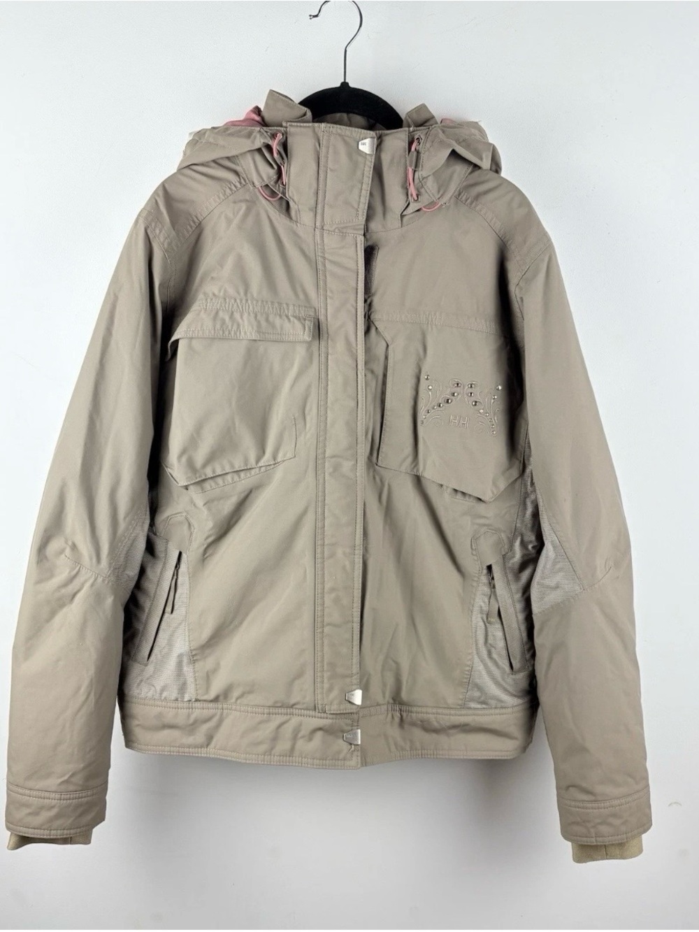 Vintage Helly Hansen Winter Ski Jacket Coat Tan Medium Snowboarding Warm Outdoor